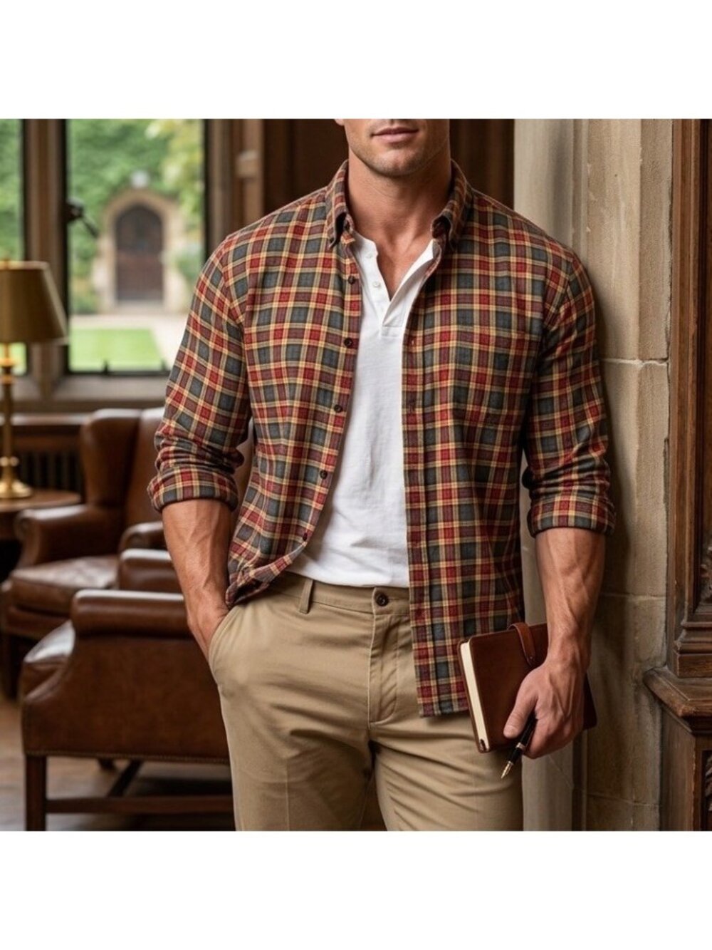 VTG J Crew Long Sleeve Shirt Mens Sz Large Oarsman Plaid Button Down 100% Cotton